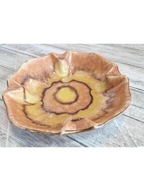 W Germany MCM Ceramic/Pottery Swirl Pattern 7X7 Ashtray #737 Yellow/Orange/Brown